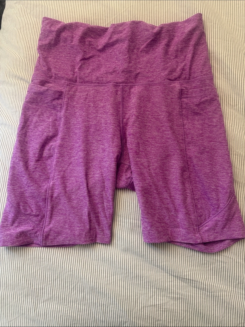 Calia High-Waist Purple Bike Shorts with Wide Supportive Waistband and pockets